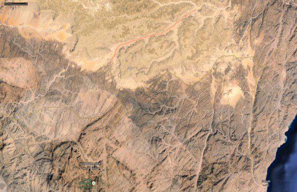 Wadi Zalaga: Durch eine leicht rote Linie markiert